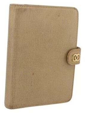 CHANEL Day Planner Cover Leather Beige Gold CC Auth 159060